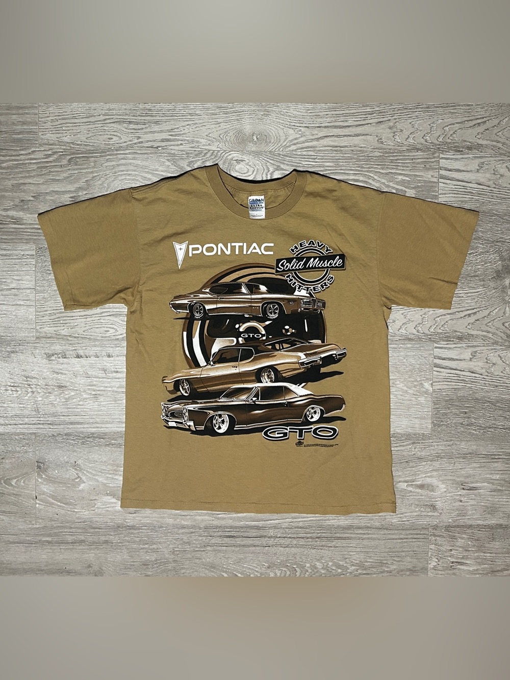 Vintage Pontiac Heavy Hitters Solid Muscle Mens Beige Graphic Car T-Shirt